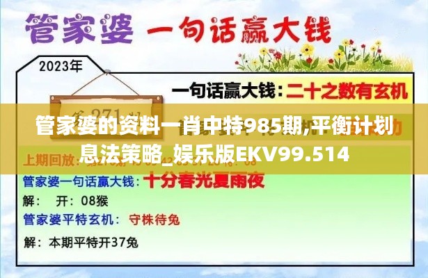 管家婆的資料一肖中特985期,平衡計(jì)劃息法策略_娛樂版EKV99.514