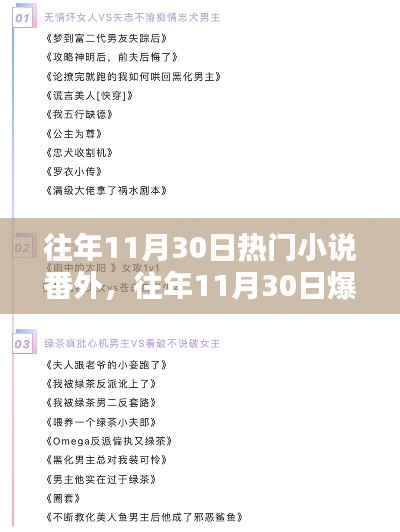 小紅書獨家揭秘，往年11月30日爆款小說番外揭秘大放送！