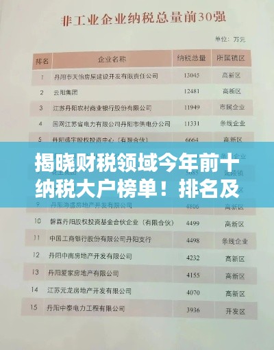 揭曉財稅領域今年前十納稅大戶榜單！排名及實力一網打盡
