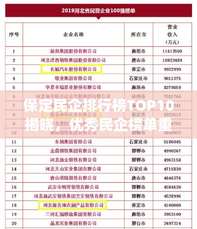 保定民企排行榜TOP10揭曉，優(yōu)秀民企榜單重磅出爐！